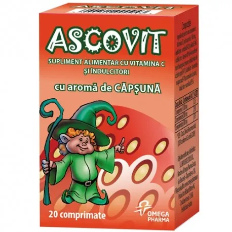 Ascovit cu aroma de capsuna 100 mg 20 comprimate