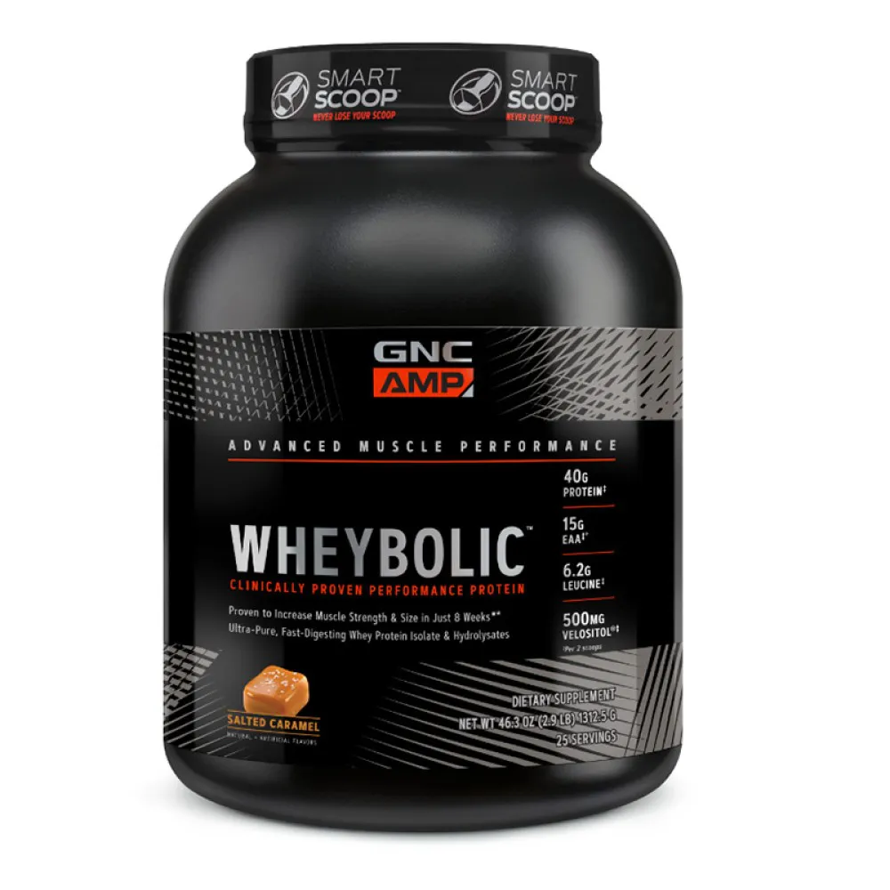 AMP Wheybolic Proteina cu aroma de caramel sarat (1537.50 grame), GNC