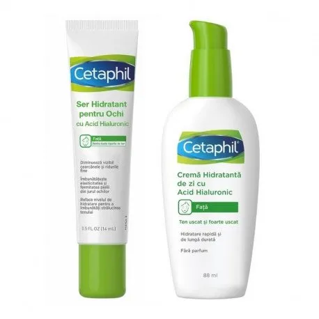 Cetaphil Pachet Anti-Aging Crema de zi cu acid hialuronic, 88 ml si Gel-crema cu acid hialuronic pentru ochi, 14 ml