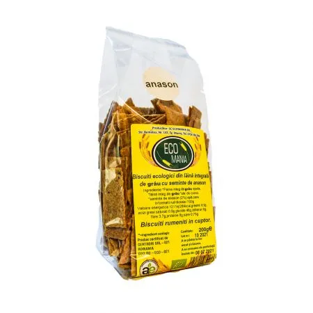 Biscuiti bio integrali cu anason, 200 g, Ecomania