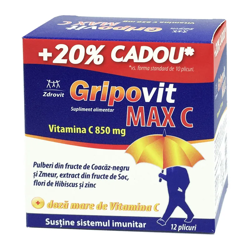 Gripovit Max C, 10 plicuri +20% cadou, Zdrovit