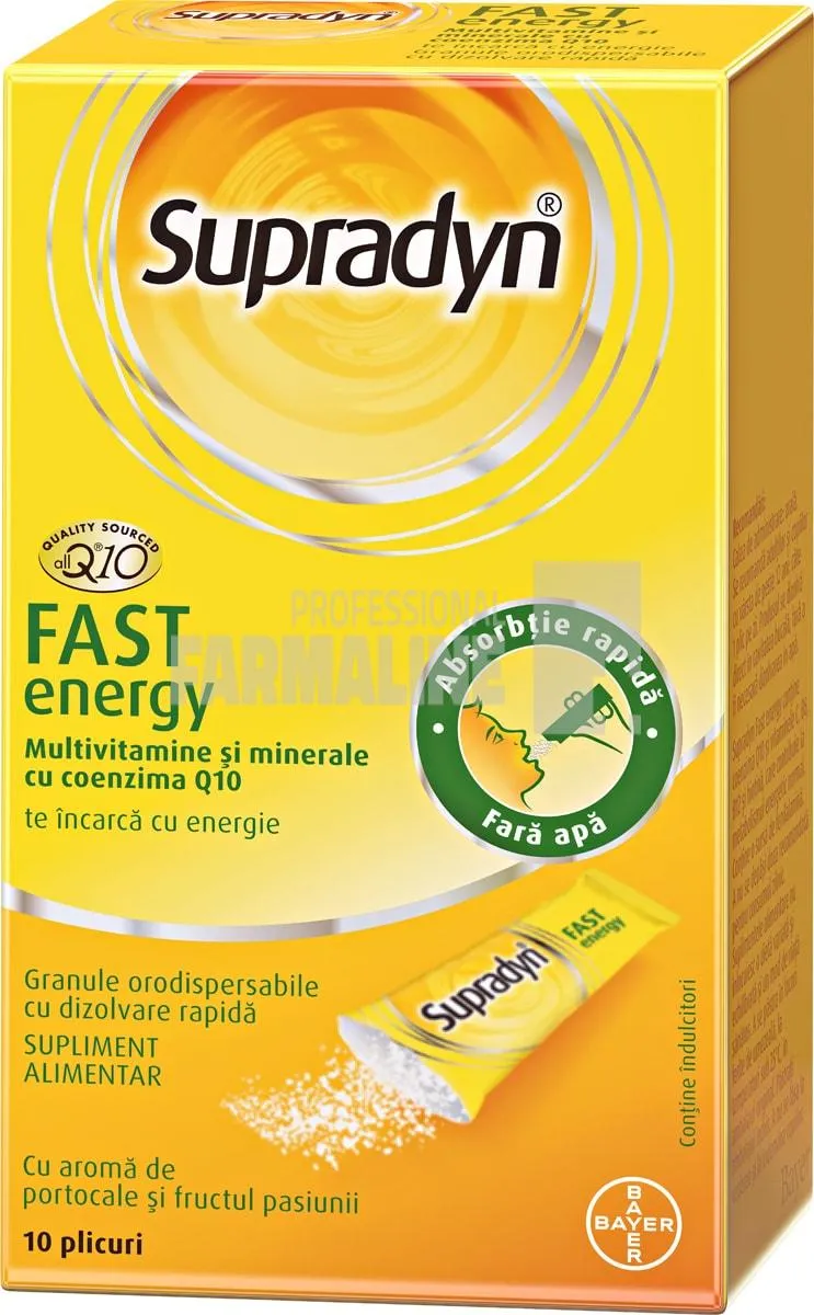 Supradyn Fast Energy 10 Plicuri granule orodispersabile cu dizolvare rapida Multivitamine si Coenzima Q10