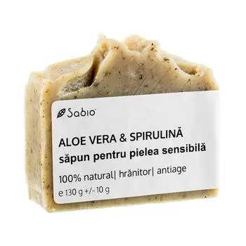 Sapun natural pentru pielea sensibila cu aloe vera si spirulina, 130g, Sabio