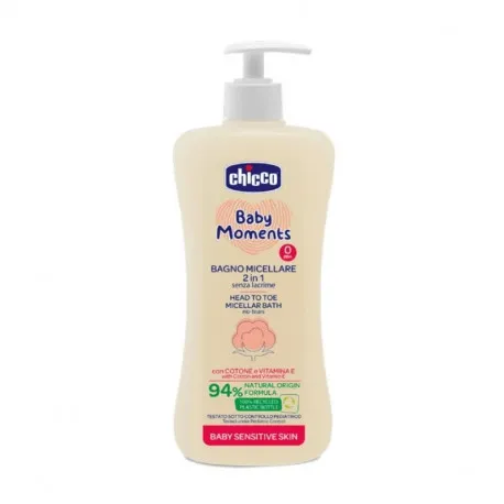 Chicco Baby Moments Sampon si gel de dus micelar dermatologic, 500 ml, 0 luni+