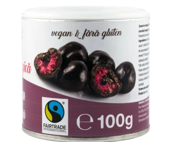 Zmeura eco glazurata cu ciocolata neagra 100g (Pronat)