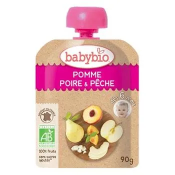 Piure bio din mere, pere si piersici, 90g, BabyBio