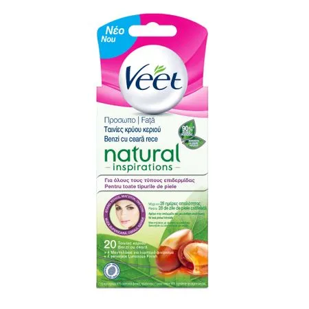 Benzi depilatoare cu ceara rece pentru fata Natural Inspirations, 2 x 10 bucati, Veet