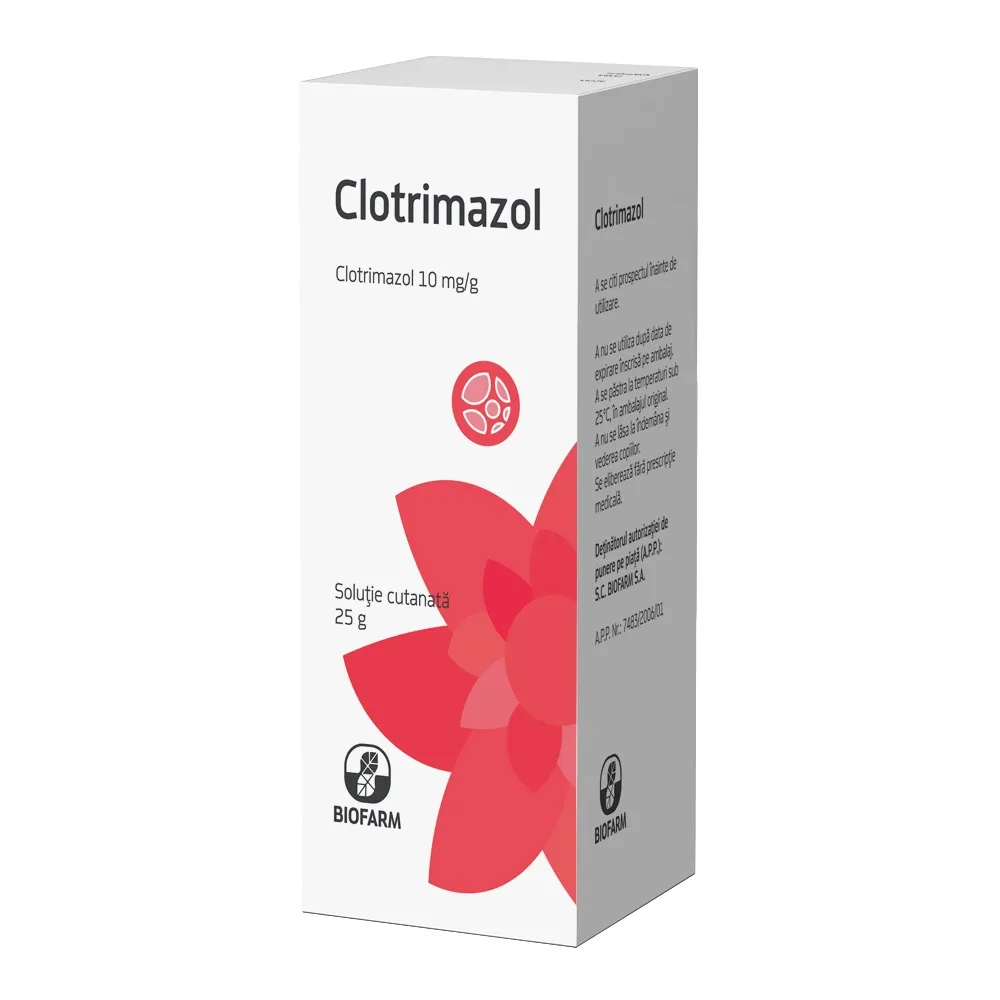 Clotrimazol 1% solutie externa, 25 ml, Biofarm