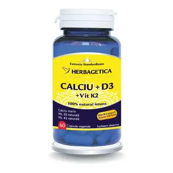 Calciu + D3 cu Vitamina K2, 60 capsule, Herbagetica