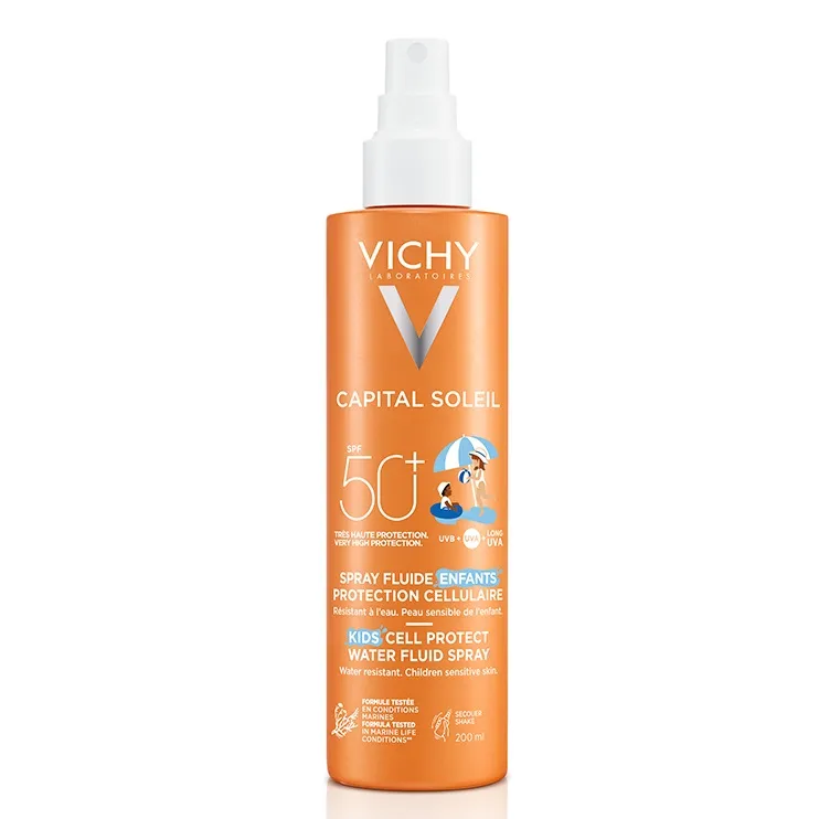 Spray fluid cu protectie solara SPF 50+ pentru copii Capital Soleil Kids Cell Protect, 200 ml, Vichy