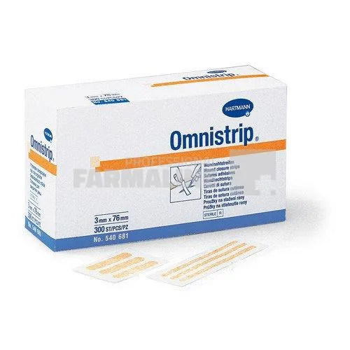 Hartmann Omnistrip Plasture hipoalergenic pentru suturi 3 mm x 76 mm 5 strip/plic 50 bucati