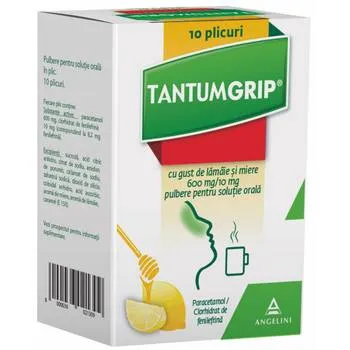 TantumGrip cu gust de lamaie si miere 600 mg/10 mg, 10 plicuri, Angelini