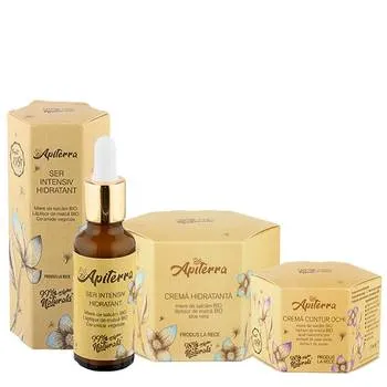 Pachet crema hidratanta 50ml + Ser intensiv hidratant 30ml + Crema contur ochi 15ml, Apiterra