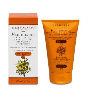 L'Erbolario Sun Fluid pentru fata si corp Argan&E SPF20, 125ml