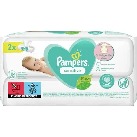 PAMPERS SERVETELE BABY SENSITIVE DUO PACK 2X52 BUCATI