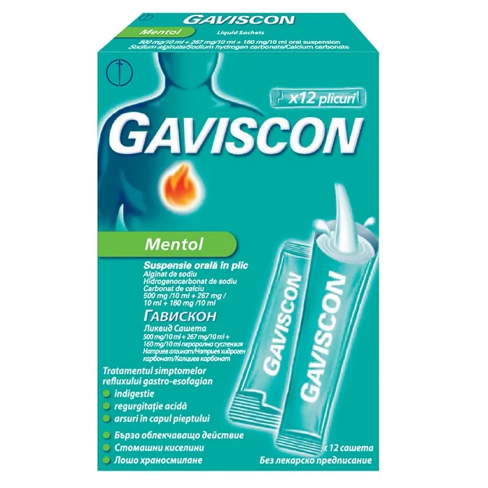 Gaviscon Mentol, 12 plicuri, Reckitt Benckiser Healthcare