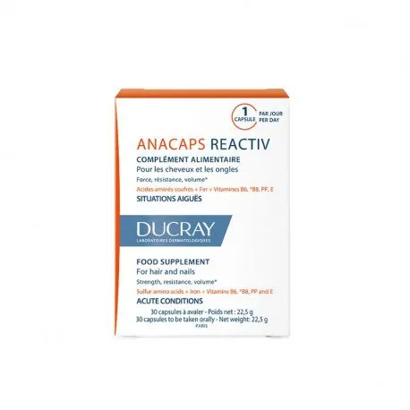 Ducray Anacaps Reactiv Supliment pentru par si unghii, 30 capsule