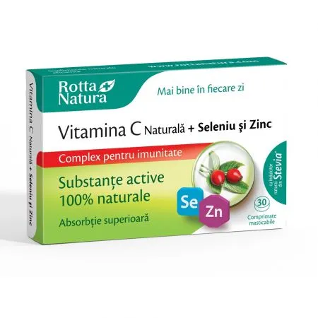 Vitamina C Naturala + Seleniu si Zinc, 30 comprimate, Rotta Natura