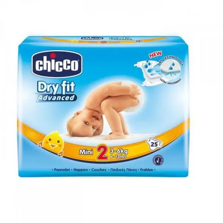 CHICCO Scutece nr 2 Dry Fit Mini, 3-6kg x 25 bucăți