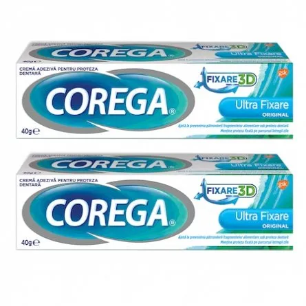 Crema adeziva pentru proteza dentara 1+1 Ultra Fixare Corega, 40 g + 40 g, Gsk