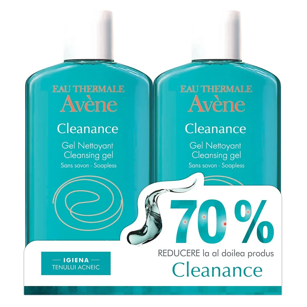AVENE Pachet Gel de curatare pentru ten gras cu tendinta acneica Cleanance, 200 ml  200 ml, Pierre Fabre