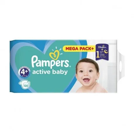 Pampers Scutece Active Baby, Marimea 4+ Maxi Plus, 120 bucati