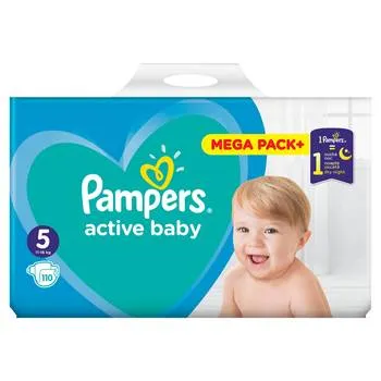 Scutece Active Baby Mega Box marimea 5 pentru 11-16kg, 110 bucati, Pampers