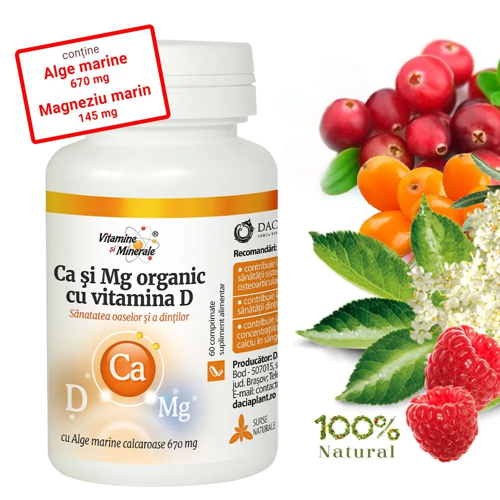 Calciu si Mg Organic cu Vitamina D, 60 comprimate, Dacia Plant