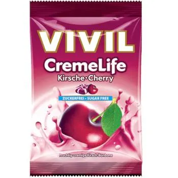 Bomboane cremoase fara zahar cu aroma de cirese Creme Life, 110g, Vivil