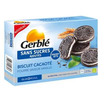 Biscuiti cu cacao umpluti cu crema de vanilie fara zahar adaugat, 176g, Gerble Expert Dietetic