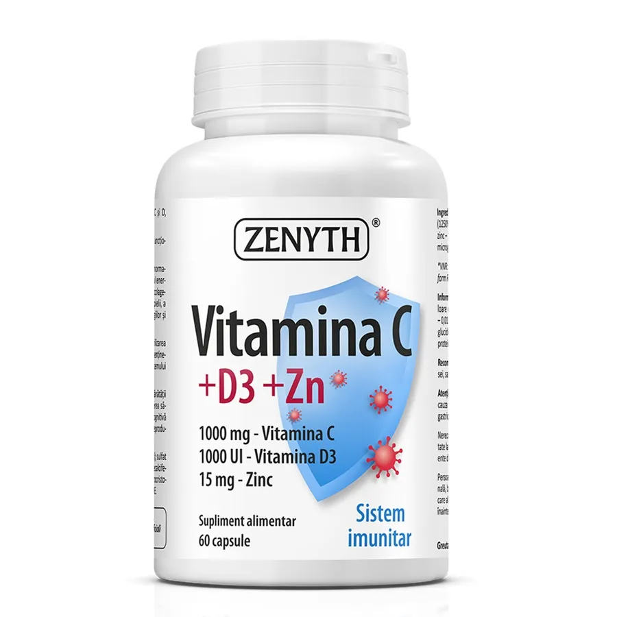 Vitamina C +D3 +Zn, 60 capsule, Zenyth