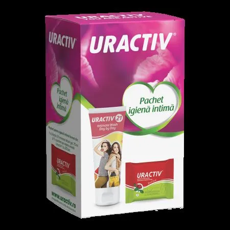 Pachet Uractiv 21 Intimate Wash, 75 ml + servetele umede intime Uractiv, 20 bucati, Terapia