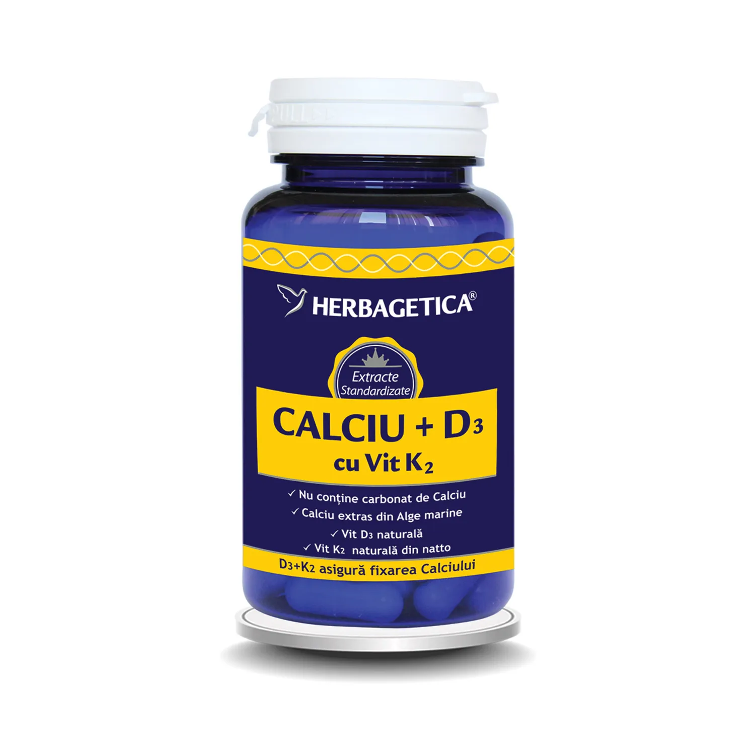 HERBAGETICA Calciu  Vitamina  D3  Vitamina K2, 30 capsule