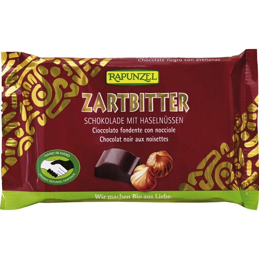 Ciocolata eco amaruie cu 60% cacao si alune intregi, 100g, Rapunzel