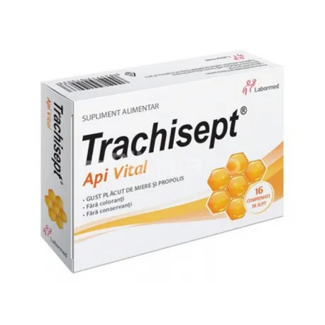 Trachisept Api Vital, 16 comprimate de supt care calmeaza durerile de gat