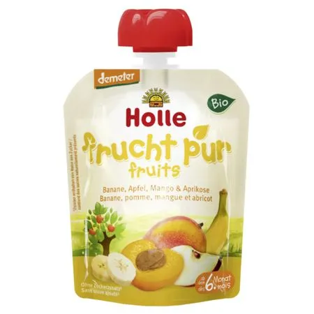 Holle Piure Mere,Banane,Mango si Caise +6luni 100g