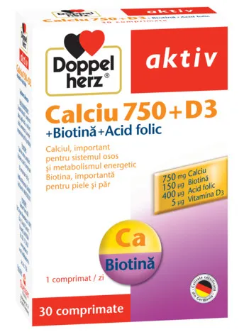 DOPPELHERZ-AKTIV CA 750+D3+BIOTINA+ACID FOLIC X 30 CP TABLETE  QUISSER PHARMA