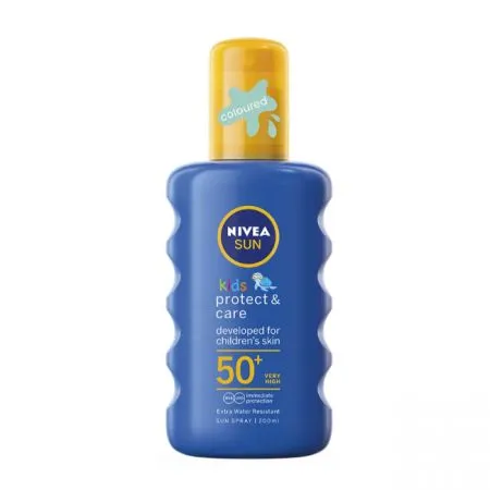 Spray colorat de protectie solara pentru copii SPF 50+ Protect & Care, 200 ml, Nivea Sun