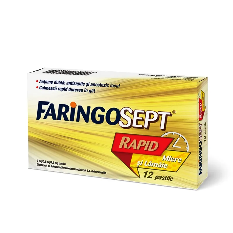 Faringosept Rapid miere+lamaie ,12pastile