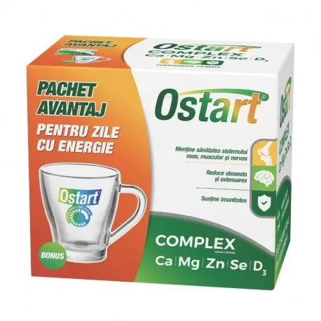 Ostart Complex Ca+Mg+Zn+Se+D3, 20 comprimate filmate + cana Cadou