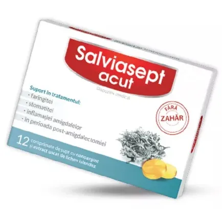 Salviasept Acut fara zahar, 12 comprimate, Zdrovit