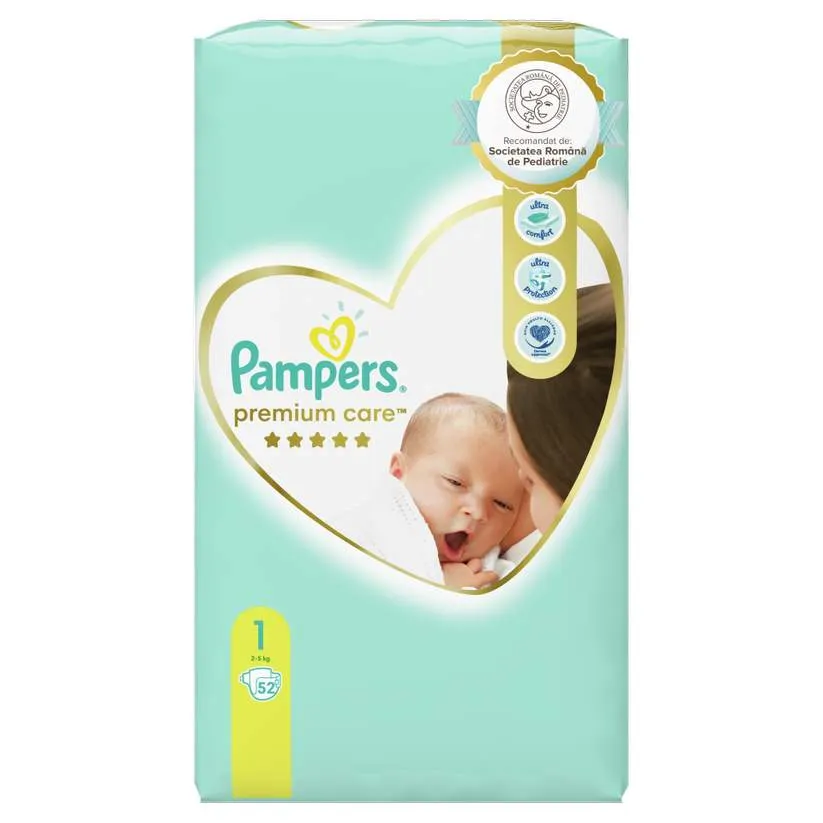 PAMPERS PREMIUM CARE NEWBORN 2-5KG 52 BUCATI MARIMEA 1