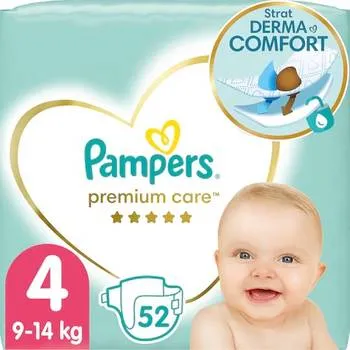 Scutece Premium Care Nr.4 pentru 9-14kg, 52 bucati, Pampers