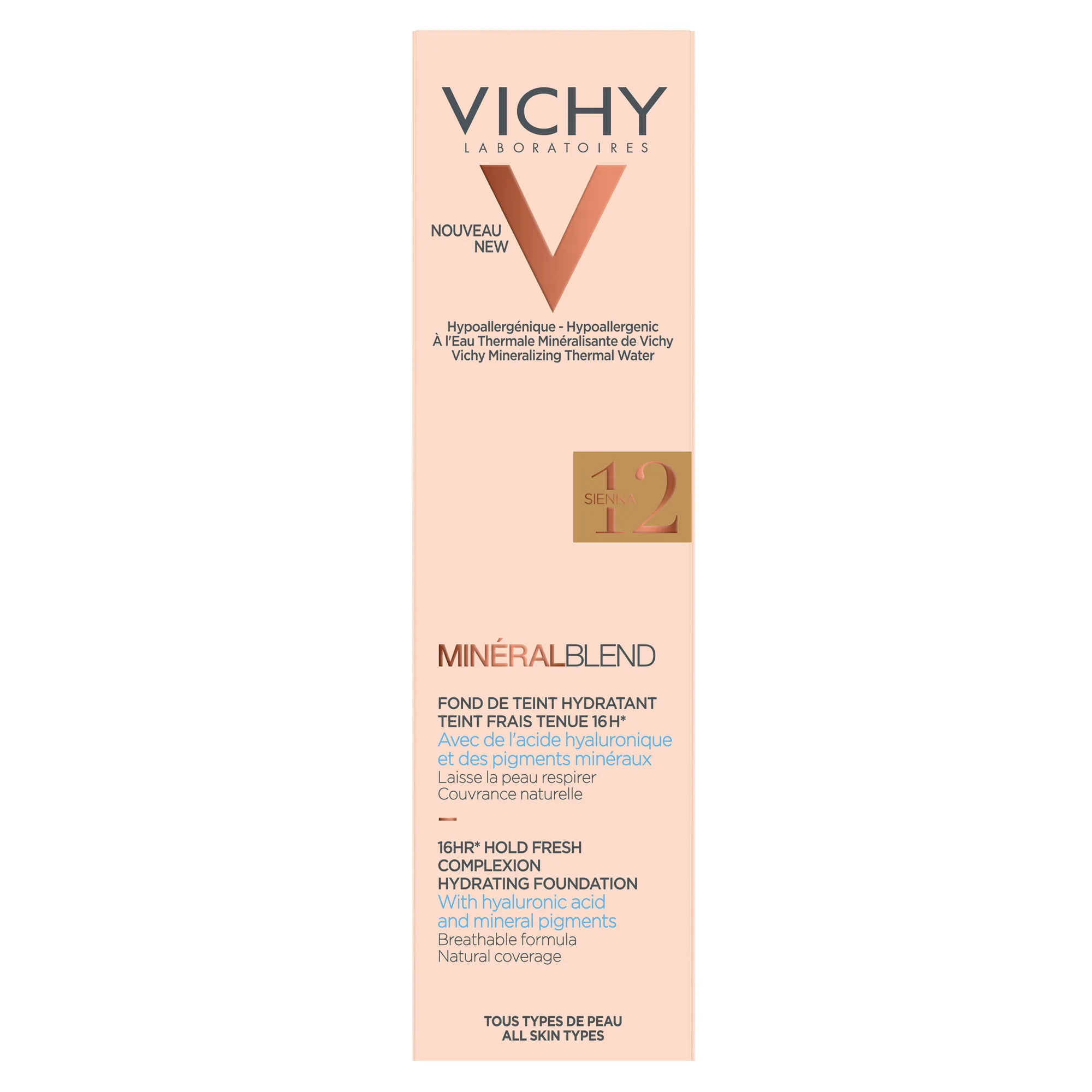 VICHY Mineralblend, Fond de ten cu acid hialuronic pentru o acoperire naturala, nuanta SIENNA 12, 30ml