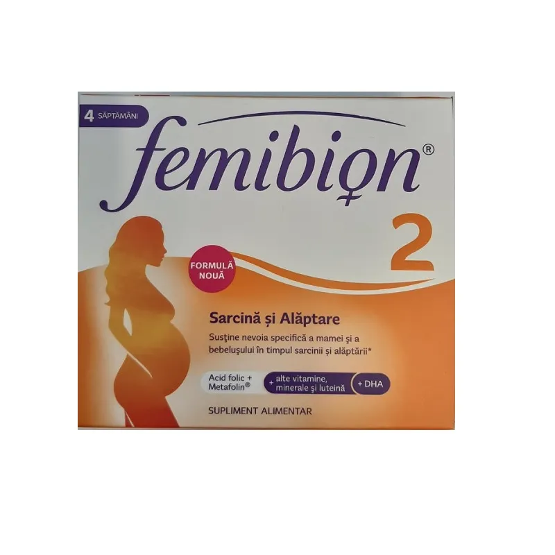 Femibion 2 sarcina si alaptare, cu Acid Folic+Metafolin si DHA x 56 comprimate