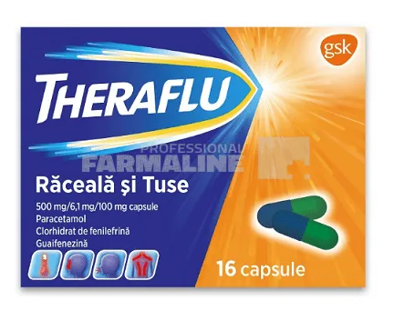 Theraflu Raceala si tuse 500 mg/6,1 mg/ 100 mg 16 capsule