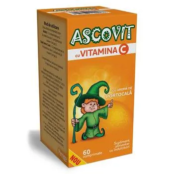 Ascovit cu Vitamina C aroma de portocala, 60 comprimate, Perrigo