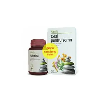 Pachet Valerinal 180mg 20 comprimate + Ceai de somn 20 plicuri, Alevia