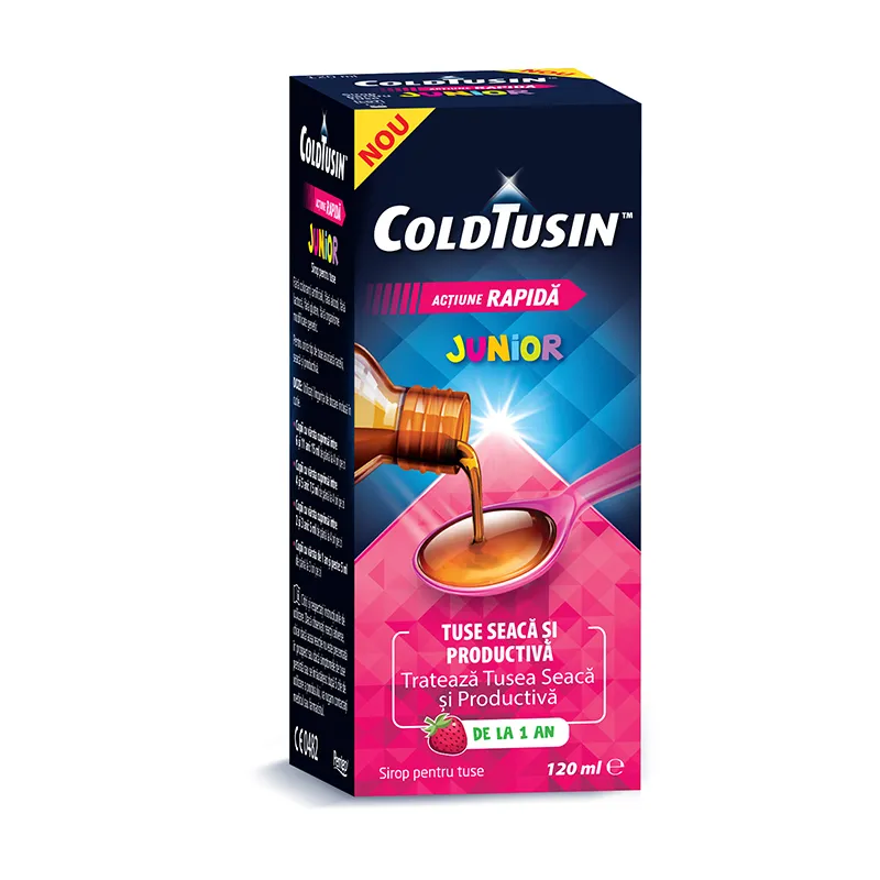 Coldtusin Junior sirop pentru tuse seaca si productiva, 120 ml, Omega Pharma