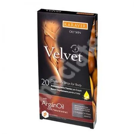 Benzi depilatoare pentru corp cu ulei de argan Velvet, 20 bucati, Karaver